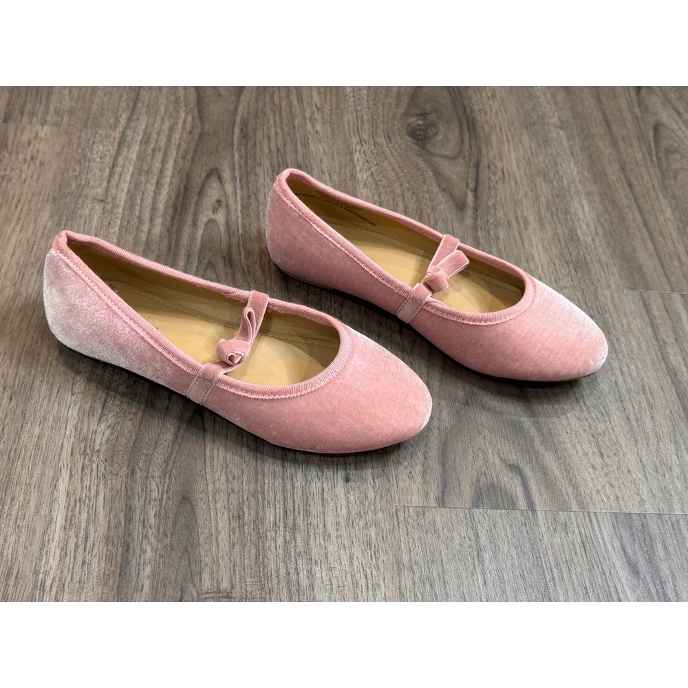 J.Crew Factory Mary Jane Flats Kids 1 Pink Velvet Bow Balletcore Coquette